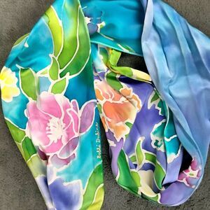 Art‎ To Wear Scarf Bobbi Dubins Watercolor Flowers Hand Rolled 7X52 American